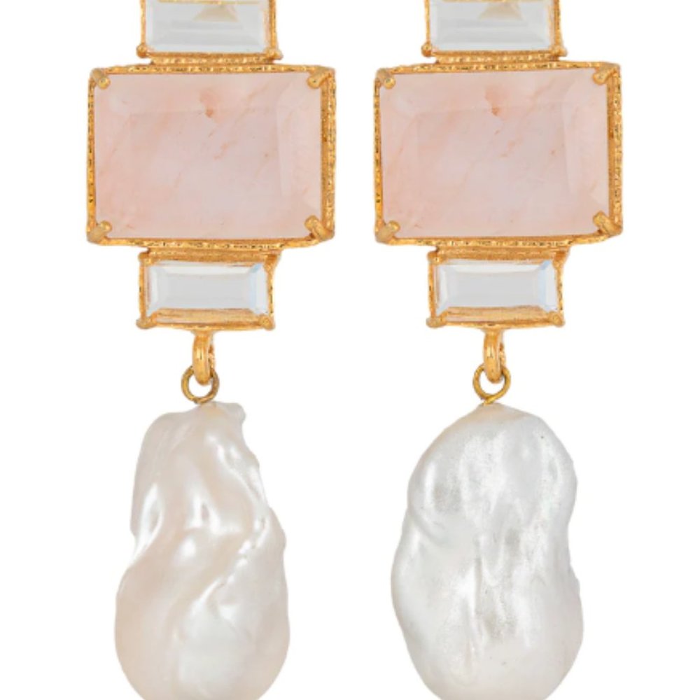 Elegant Gold and Pink Drop Earrings